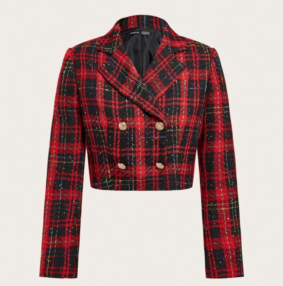 Brand New Red Plaid Blazer Size Small with Gold Crest buttons